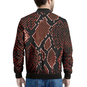 Brick Red Python Snakeskin Print Men's Bomber Jacket