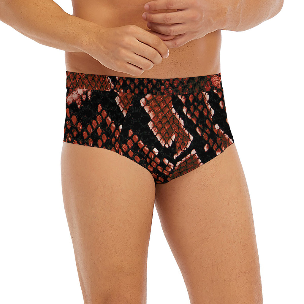 Brick Red Python Snakeskin Print Men's Briefs