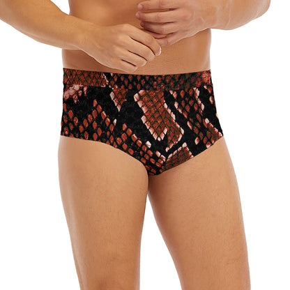 Brick Red Python Snakeskin Print Men's Briefs