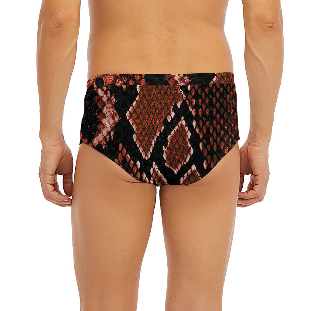 Brick Red Python Snakeskin Print Men's Briefs