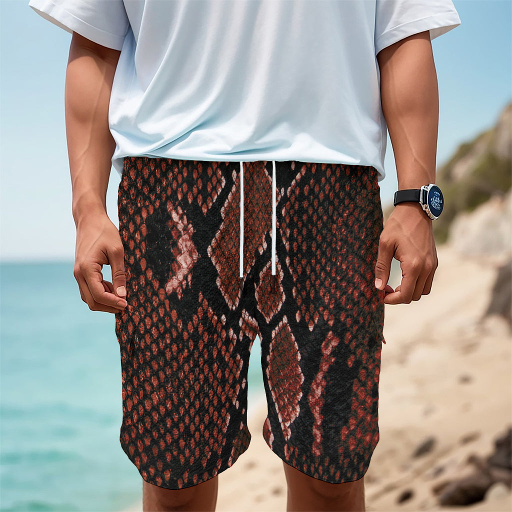 Brick Red Python Snakeskin Print Men's Cargo Shorts
