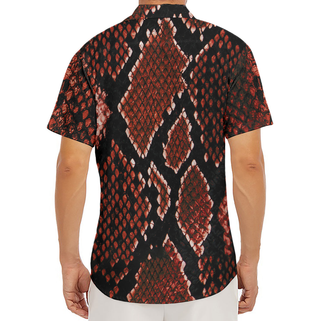 Brick Red Python Snakeskin Print Men's Deep V-Neck Shirt