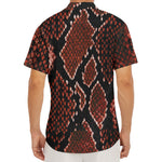 Brick Red Python Snakeskin Print Men's Deep V-Neck Shirt