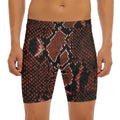 Brick Red Python Snakeskin Print Men's Long Boxer Briefs