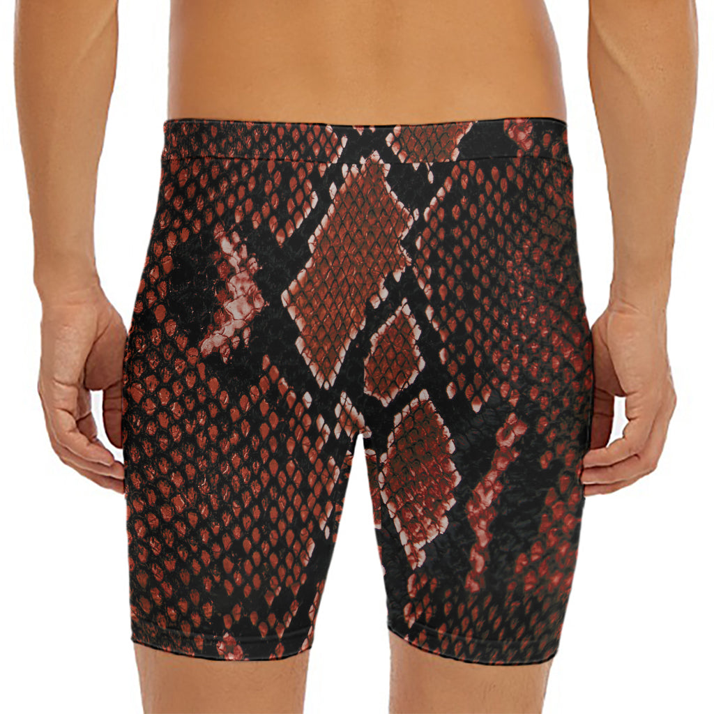 Brick Red Python Snakeskin Print Men's Long Boxer Briefs