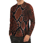 Brick Red Python Snakeskin Print Men's Long Sleeve Rash Guard