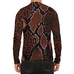 Brick Red Python Snakeskin Print Men's Long Sleeve Rash Guard