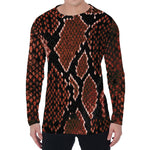 Brick Red Python Snakeskin Print Men's Long Sleeve T-Shirt
