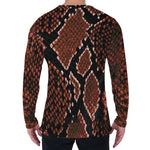 Brick Red Python Snakeskin Print Men's Long Sleeve T-Shirt