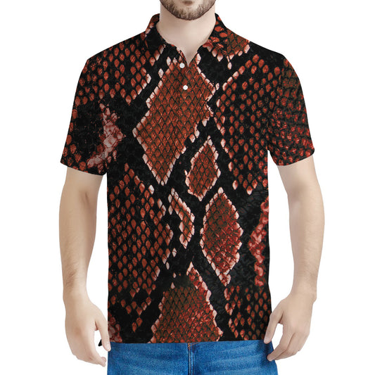 Brick Red Python Snakeskin Print Men's Polo Shirt