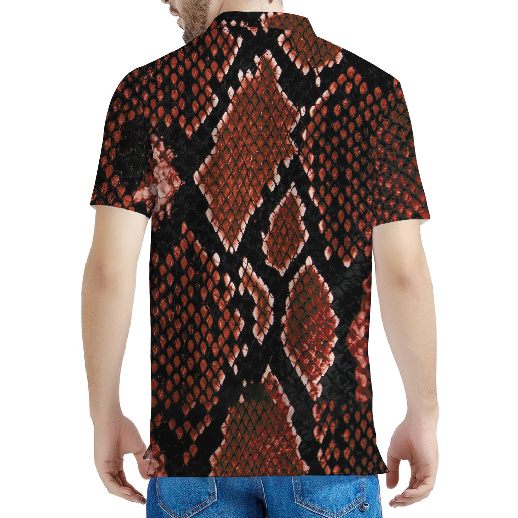 Brick Red Python Snakeskin Print Men's Polo Shirt