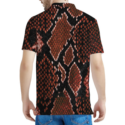 Brick Red Python Snakeskin Print Men's Polo Shirt