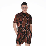 Brick Red Python Snakeskin Print Men's Rompers