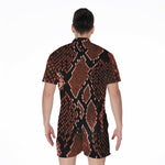 Brick Red Python Snakeskin Print Men's Rompers