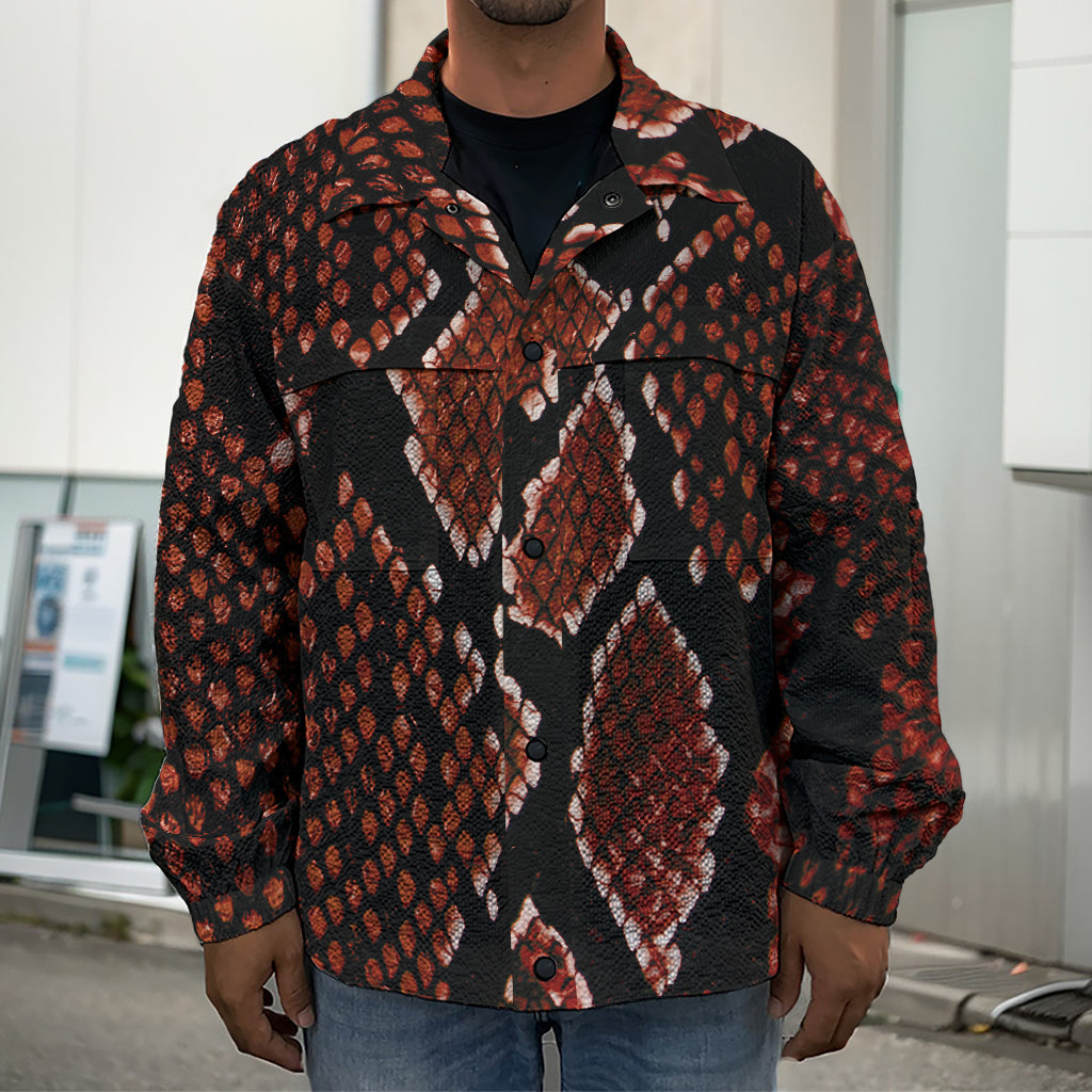 Brick Red Python Snakeskin Print Men's Shirt Jacket