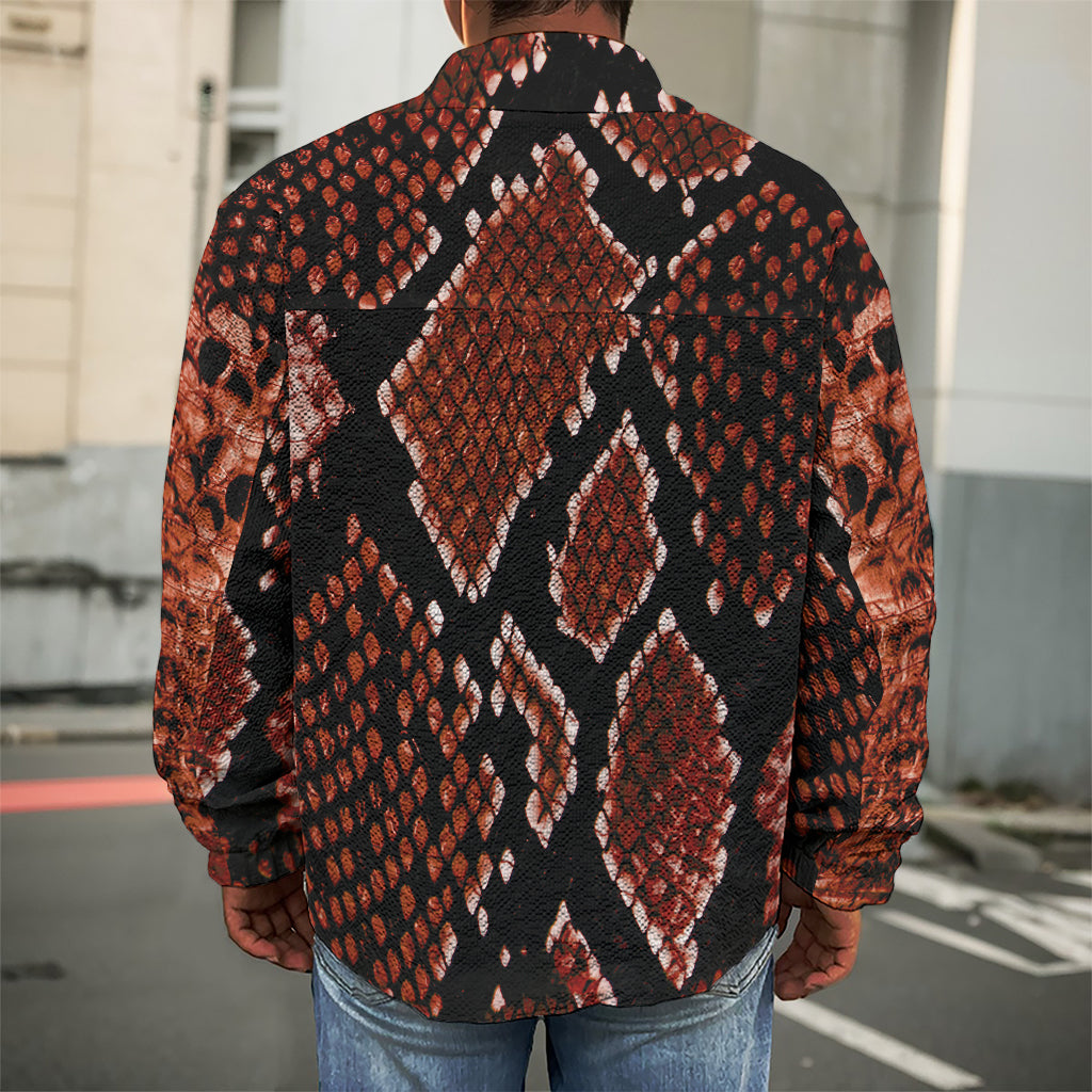 Brick Red Python Snakeskin Print Men's Shirt Jacket