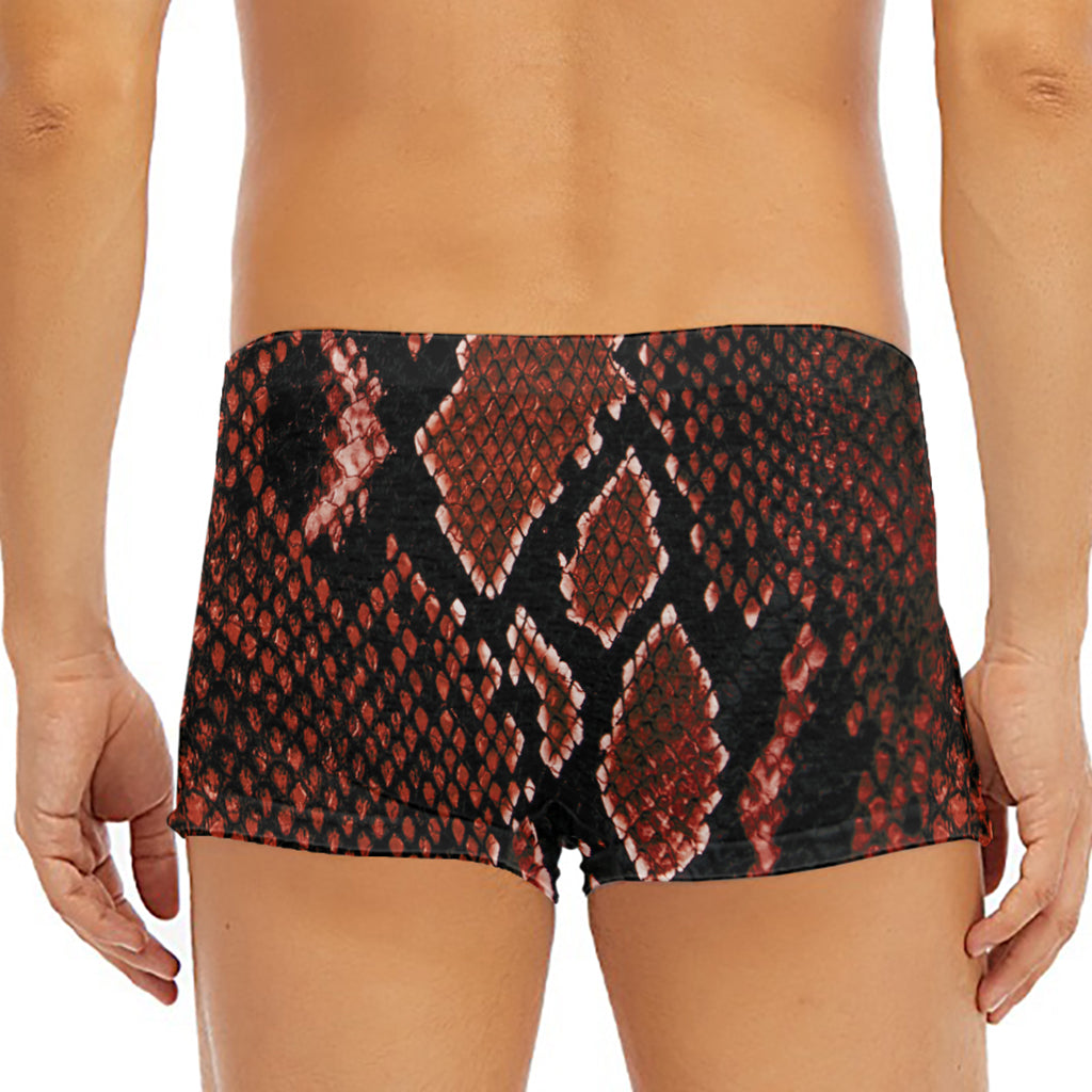 Brick Red Python Snakeskin Print Men's Short Boxer Briefs