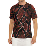 Brick Red Python Snakeskin Print Men's Short Sleeve Rash Guard