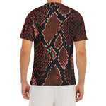 Brick Red Python Snakeskin Print Men's Short Sleeve Rash Guard