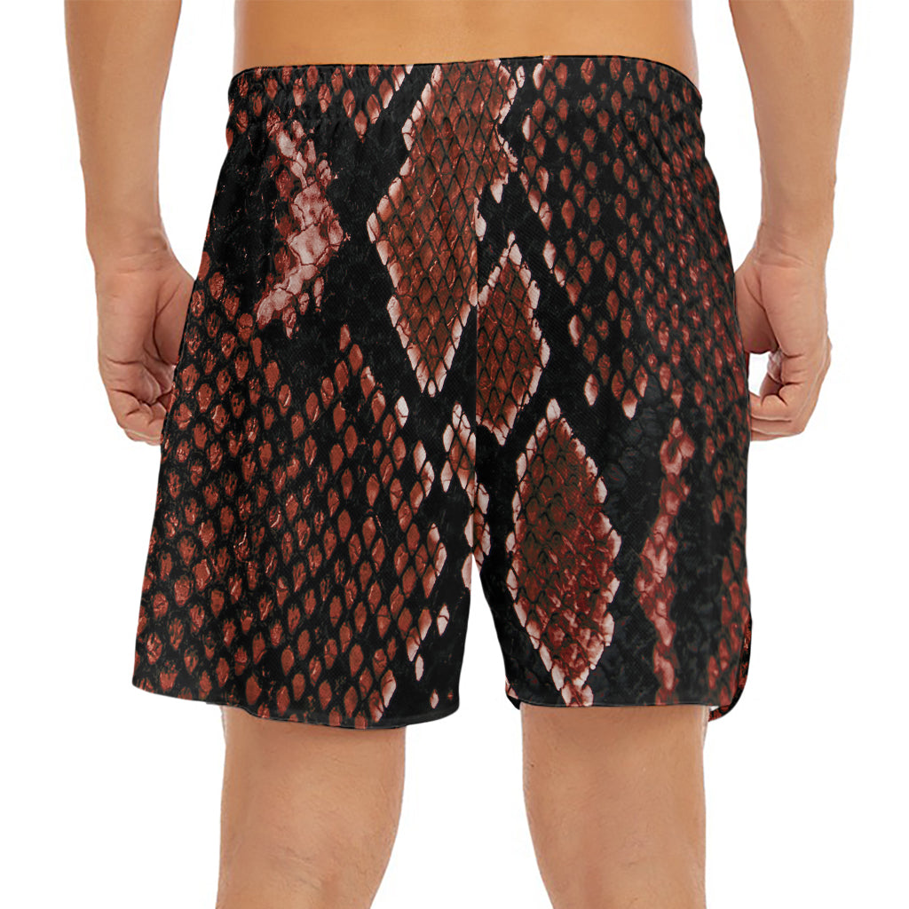 Brick Red Python Snakeskin Print Men's Split Running Shorts
