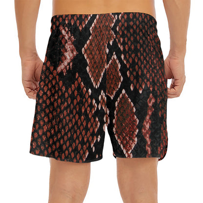 Brick Red Python Snakeskin Print Men's Split Running Shorts