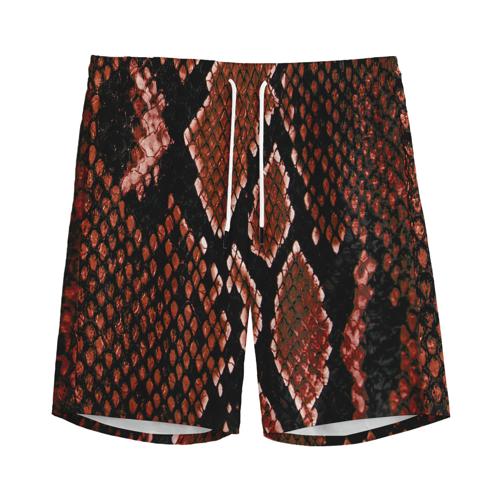 Brick Red Python Snakeskin Print Men's Sports Shorts