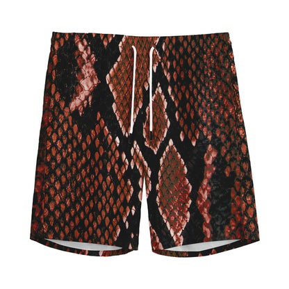 Brick Red Python Snakeskin Print Men's Sports Shorts
