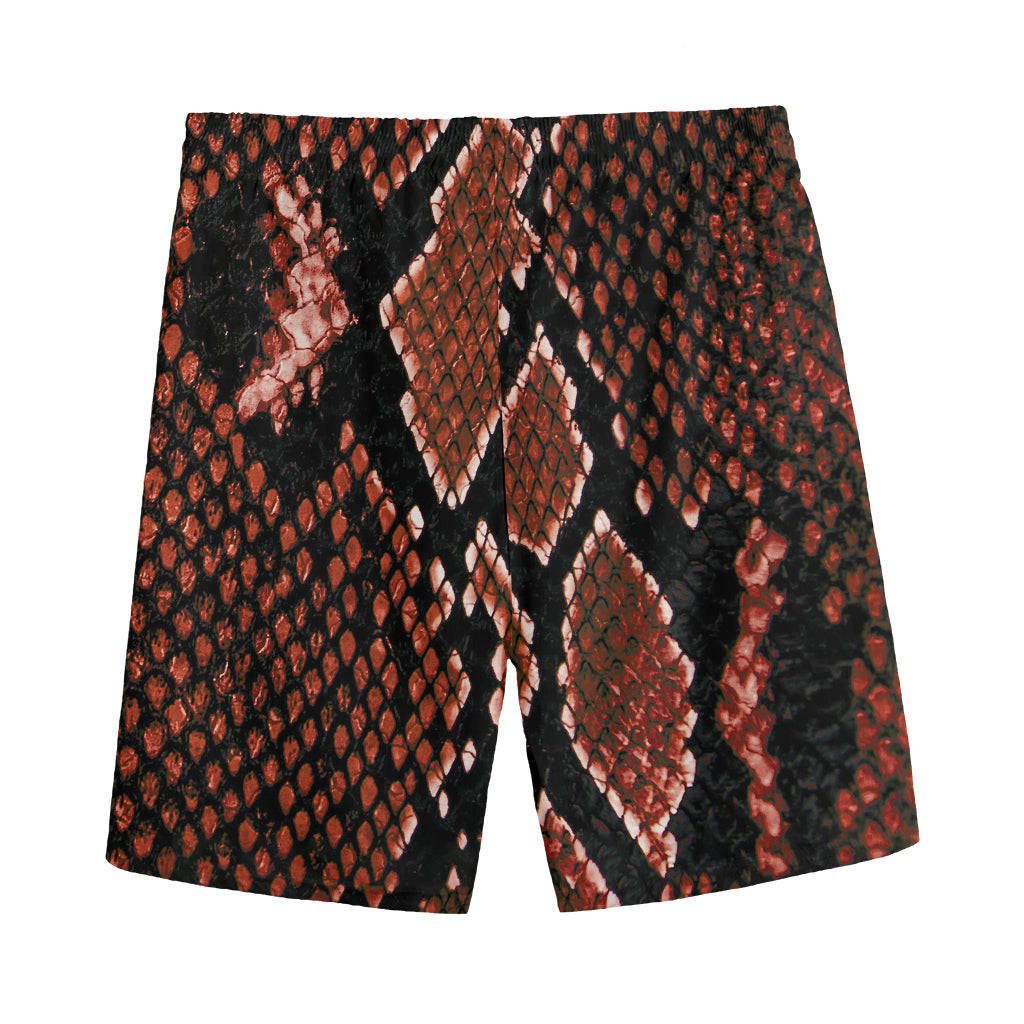 Brick Red Python Snakeskin Print Men's Sports Shorts