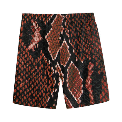Brick Red Python Snakeskin Print Men's Sports Shorts