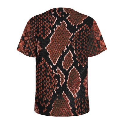 Brick Red Python Snakeskin Print Men's Sports T-Shirt
