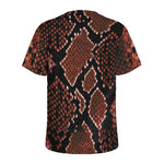 Brick Red Python Snakeskin Print Men's Sports T-Shirt