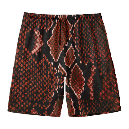 Brick Red Python Snakeskin Print Men's Swim Trunks