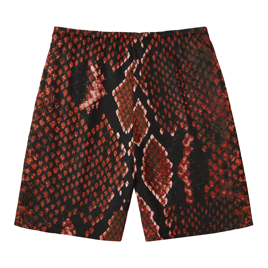 Brick Red Python Snakeskin Print Men's Swim Trunks