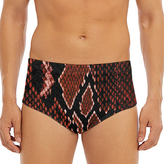 Brick Red Python Snakeskin Print Men's Triangle Swim Briefs