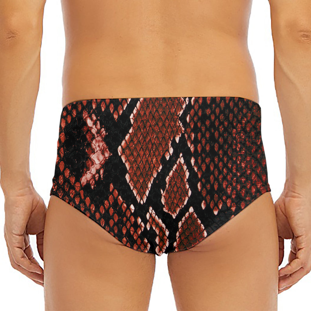 Brick Red Python Snakeskin Print Men's Triangle Swim Briefs