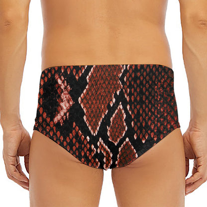 Brick Red Python Snakeskin Print Men's Triangle Swim Briefs