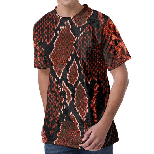 Brick Red Python Snakeskin Print Men's Velvet T-Shirt