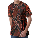Brick Red Python Snakeskin Print Men's Velvet T-Shirt