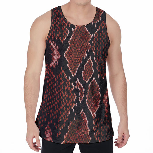 Brick Red Python Snakeskin Print Men's Velvet Tank Top