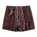 Brick Red Python Snakeskin Print Mesh Shorts