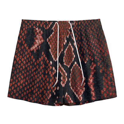 Brick Red Python Snakeskin Print Mesh Shorts