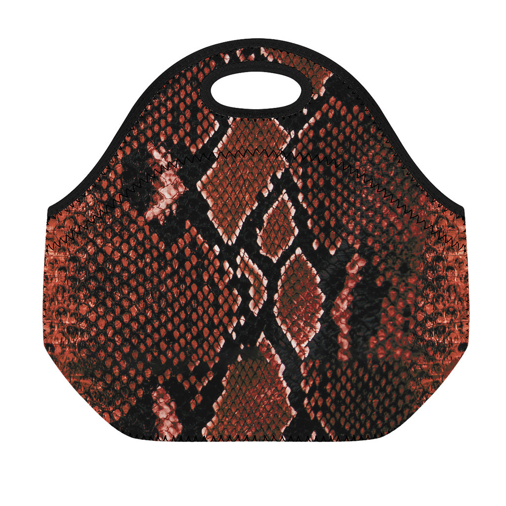 Brick Red Python Snakeskin Print Neoprene Lunch Bag