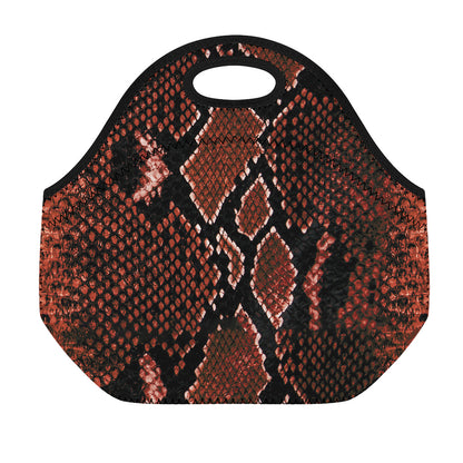 Brick Red Python Snakeskin Print Neoprene Lunch Bag