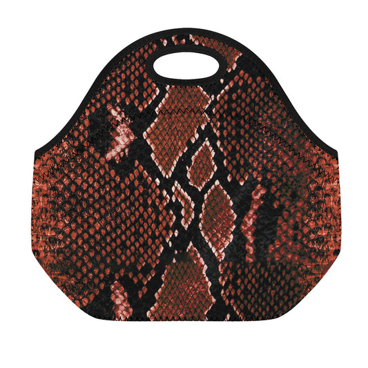 Brick Red Python Snakeskin Print Neoprene Lunch Bag