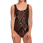 Brick Red Python Snakeskin Print One Piece Swimsuit