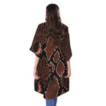 Brick Red Python Snakeskin Print Open Front Beach Cover Up