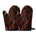 Brick Red Python Snakeskin Print Oven Mitts