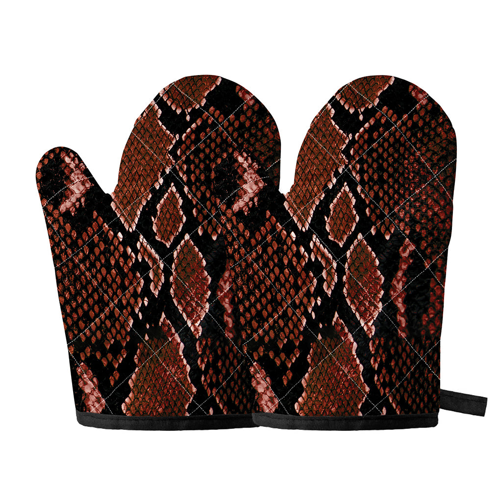 Brick Red Python Snakeskin Print Oven Mitts
