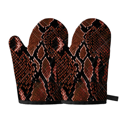 Brick Red Python Snakeskin Print Oven Mitts