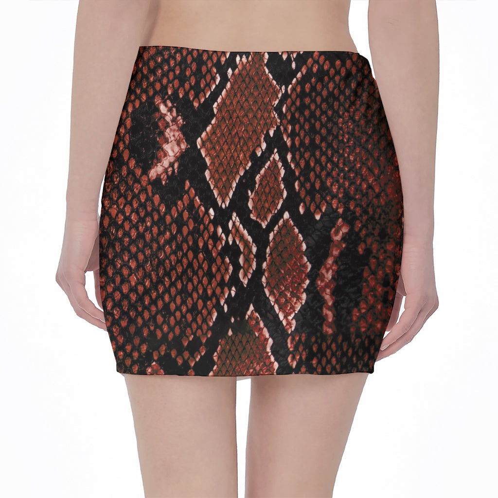 Brick Red Python Snakeskin Print Pencil Mini Skirt